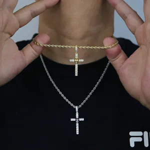 Venta al por mayor, collar con colgante de calavera de plata y oro, chapado en oro y plata con cadena de cuerda para mujeres, hombres, colgantes cruzados, collares, joyería de hip hop