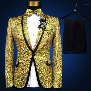 Herenpakken Blazers Groothandel- Gold Pak Lastest Jas Pant Design Pus Maat 4XL 5XL 6XL Costume Homme Wedding voor Men Stage Tuxedo Silver B