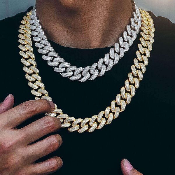 Joyería de hip hop de buen precio al por mayor joyas heladas de oro blanco de 14k 18 km collar de enlace cubano para hombres