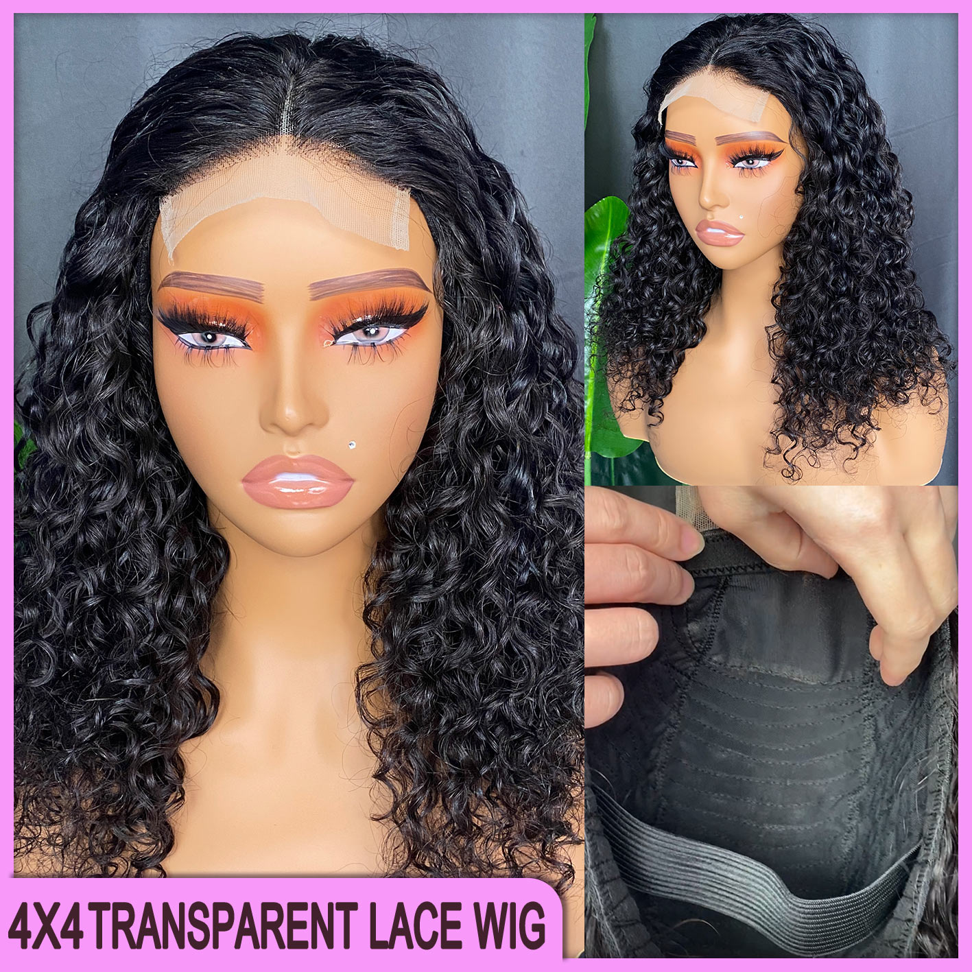 Wholesale Grade 12A 10A Malaysian Indian Brazilian Natural Color Deep Wave 4x4 Transparent Lace Closure Wig 14 Inch 100% Raw Virgin Human Hair JUS-04