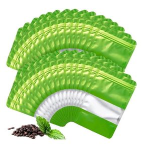 wholesale Sac d'emballage alimentaire debout mat refermable de sac de papier d'aluminium vert avec des sacs à glissière en plastique auto-scellés de fenêtre d'affichage
