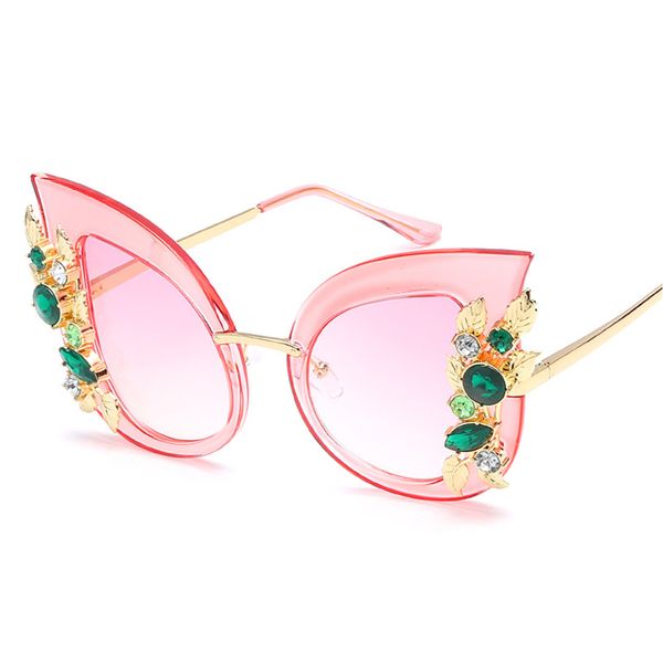 Al por mayor-Verde Diamante Cristal Cat Eye Gafas de sol Mujeres Marca Gafas Diseñador Moda Mujer Sombras Gafas de sol UV400 H35