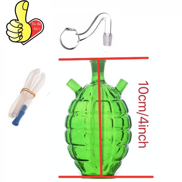 Gros vert grenade forme narguilé Temu meilleure vente eau en verre dab rig bong avec bol de brûleur à mazout mâle de 10 mm et paille de tuyau en silicone à double joint