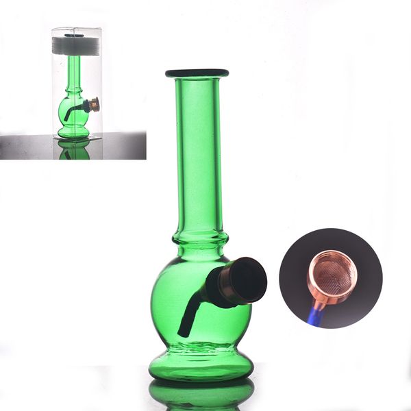 Venta al por mayor Verde mini cachimba portátil más nuevo agua de vidrio dab rig bong tabaco pipa para fumar con un tazón de hierba seca de metal de tallo inferior