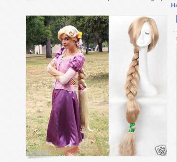 Venta al por mayor envío gratis 100 cm princesa enredado Rapunzel trenza larga peluca cosplay rubia para mujer peluca