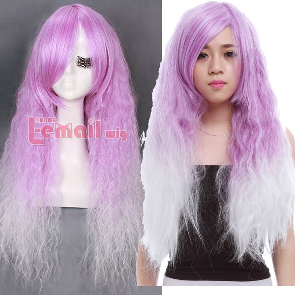 En gros livraison gratuite Mode Longue Perruque Cosplay Femmes Parti Gradient Couleur Ombre Bouclés Ondulés Cheveux Violet