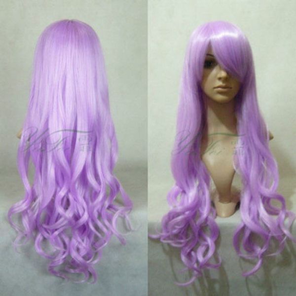 Livraison gratuite en gros Cosplay mode perruque cheveux nouveau long rose violet Cosplay belles perruques bouclées ondulées