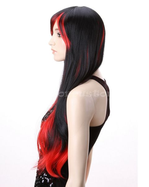 Gros livraison gratuite détails sur la mode femmes droites noir mélange rouge Ombre longue Cosplay résistant à la chaleur perruques de cheveux