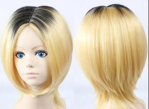 En gros livraison gratuite Kenma Kozume Perruque Cosplay Court Blonde Mix Noir Synthétique Perruques De Cheveux + chapeau de perruque