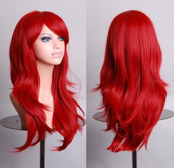 Livraison gratuite en gros femmes longues ondulées rouge foncé femmes Anime mode Halloween Cosplay cheveux pleine perruque