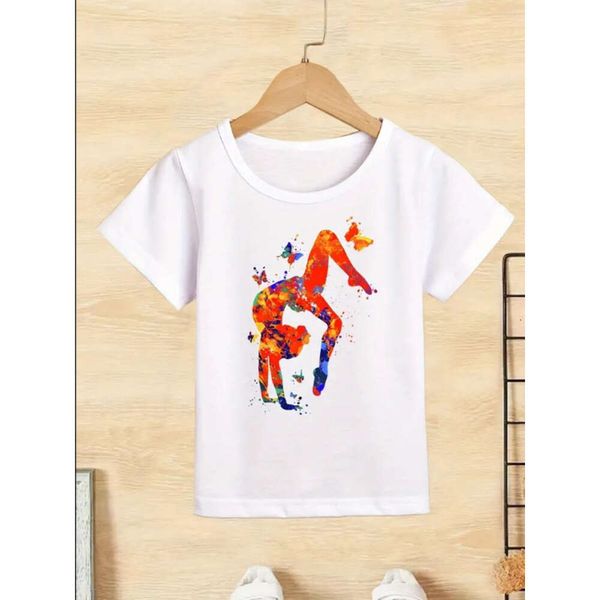 Gymnastique de gymnastique T-shirt t-shirt de danse de gymnastique vêtements bébé tshirt mignon décontracté à manches courtes tops l2405