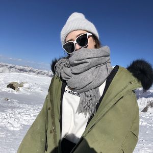 Groothandel-H kwaliteit effen kleur dames kasjmier sjaal winter wilde dikke warme lange sectie paar bib high-end wollen sjaal