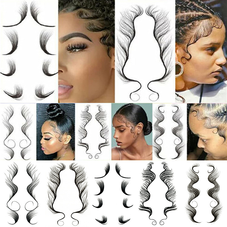 Wholesale Hairline Tattoo Stickers Waterproof Baby Edge Temporary Sticker Natural Curly Hair Makeup Tools J077