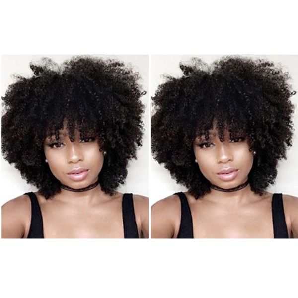 wholesale coiffure brésilienne cheveux afro-américain coupe courte crépus bouclés perruques noires simulation de cheveux humains bouclés pleine perruque pour dames