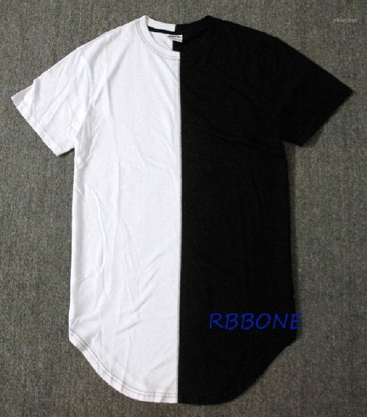 Venta al por mayor- Half Black White Men Summer Dress Tee Camiseta Hip Hop Street Fashion T Shirt Casual manga corta camiseta