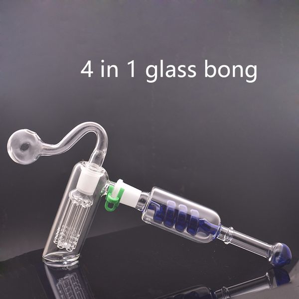 Gros marteau brûleur à mazout en verre Bong 6 bras Perc percolateur barboteur eau EPI poignée tuyaux de fumée 14mm joint 4 en 1 Dab plate-forme avec tuyau d'huile mâle et bol