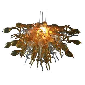 Groothandel handgeblazen murano glazen kroonluchters lamp barnsteen opknoping hanglampen led moderne kunst decor groot gratis schip