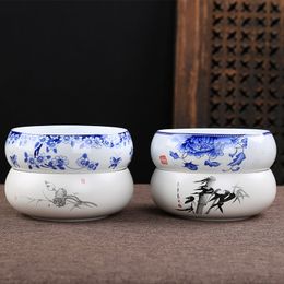 Service à thé kung fu peint à la main en gros, accessoires de cérémonie du thé, bleu et fleur, glaçage mat, petit thé en céramique, lavage de tasse, lavage vintage