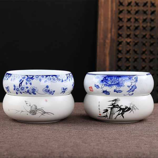 Venta al por mayor juego de té de kung fu pintado a mano accesorios para la ceremonia del té azul y flor esmalte mate pequeño lavado de té de cerámica taza de lavado lavado vintage