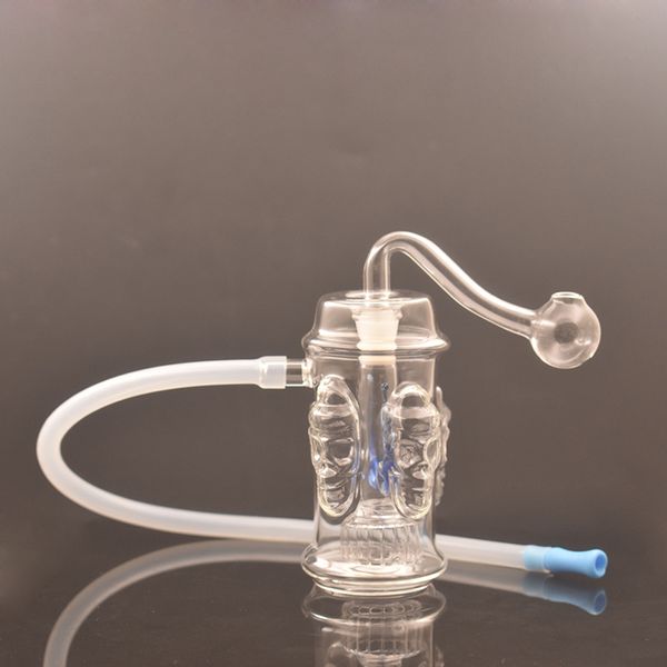 Venta al por mayor Pipa de agua para fumar a mano con cráneo cuádruple 10 mm Quemador de aceite de vidrio conjunto Bong Reciclador Ashcatcher Bong con tubos y manguera de quemador de aceite de vidrio macho