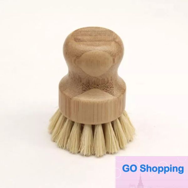 Brosse en bois à main en gros, manche rond, brosse à pot, sisal, plat, bol, poêle, brosses de nettoyage, tâches de cuisine, outil de nettoyage de frottement