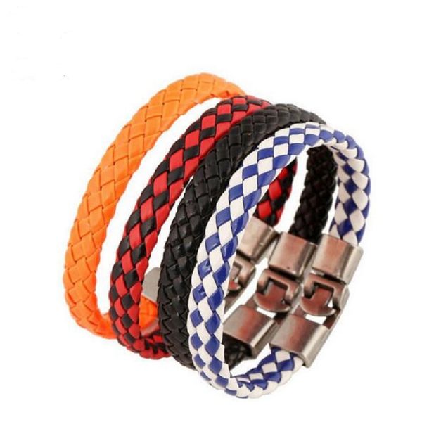 Venta al por mayor, pulseras tejidas de cuero hechas a mano para mujer, pulsera de cuero de arcoíris negro, pulsera de joyería fina para mujer, brazaletes con dijes