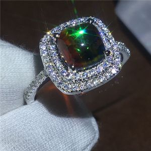 Groothandel handgemaakte liefhebbers 925 sterling zilveren ring kleurrijke ammoliet opaal cz party trouwband ringen voor vrouwen festival sieraden