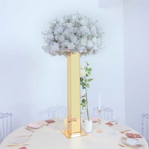Groothandel handgemaakte vierkante ijzeren metalen bruiloft bloemboogstandaard voor bruiloft achtergrond middelpunt bruiloft tafel middenstuk rechthoek zilver gouden bloemenstandaard