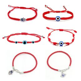 Venta al por mayor Pulsera de mujer Pulsera de la suerte Kabbalah Hilo de hilo rojo Pulseras Hamsa Azul Turco Mal de ojo Charm Jewelry Fátima Pulsera de la amistad 7 nudos