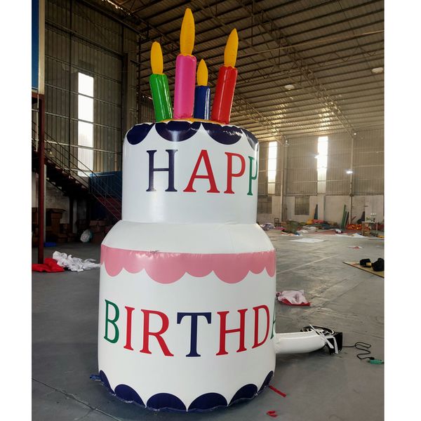 Modèle de gâteau gonflable géant de joyeux anniversaire, pour décoration de fête, événement en plein air, avec matériau oxford ou pvc de 3 mètres de haut