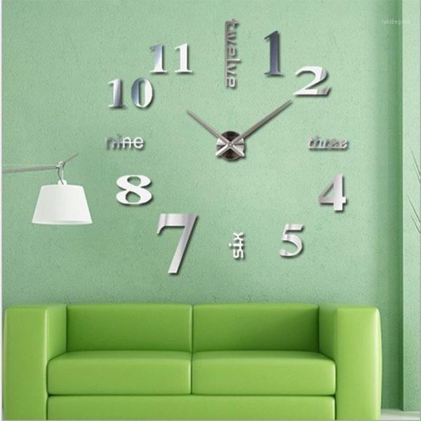Al por mayor- Happy Home Sala de estar Dormitorio Docerate Reloj de pared Moderno DIY Gran 3D Espejo Superficie Etiqueta Oficina Decor1 Relojes