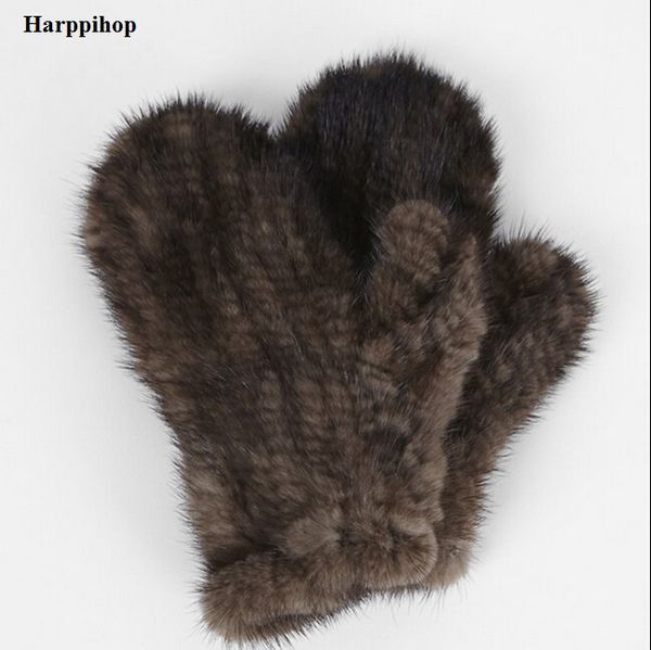 Vente en gros- Harppihop Fur Genuine-Mink-Fur sofe -Gants fourrure naturelle Mitten-New-Fur-Design-for-this-Winter-couleurs noir et marron