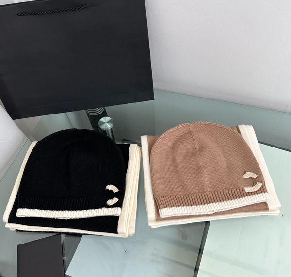 Ensemble écharpe et chapeau en laine tricotée de haute qualité pour femme, vente en gros, automne et hiver, chapeaux chauds en laine