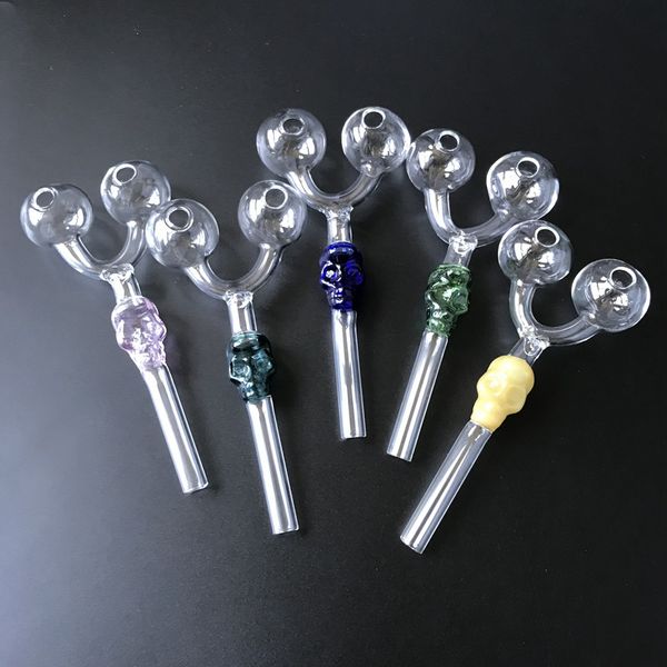 Venta al por mayor Tubos de vidrio embriagadores Quemadores dobles En stock Pipa para fumar Cuchara Dab Quemador de aceite Herramientas para quemar tabaco SW29