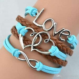 Bracelets coeur en gros Infinity Charm Bracelets Cordons de cire Bracelet en cuir Hommes et femmes Bijoux Cadeaux hy1064