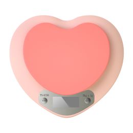 Groothandel hart elektronische digitale weegschaal draagbare keukenweegschaal 0,1 g / 3 kg roze gewichtsbalans zakweegschaal meetinstrumenten