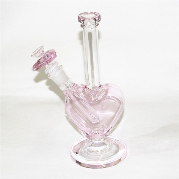 Venta al por mayor de tubos de agua de vidrio en forma de corazón Bong Oil Rigs Hookah Dab Rig fumar néctar de colector de cenizas con piezas de tazón deslizante