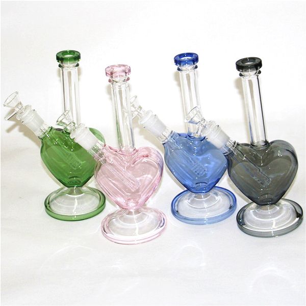 Gros coeur forme narguilés verre conduites d'eau bangs avec des lèvres colorées 14mm joint huile plates-formes Terp Slurper Quartz Bangers