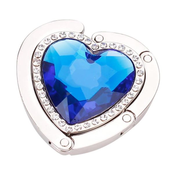 Al por mayor- En forma de corazón Plegable Monedero Bolso Colgador Mesa Gancho Titular Regalo de mujer Rojo / Azul / Plata 35PCS