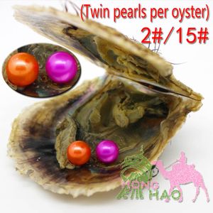 Groothandel harten parels oesters 6-7mm ronde parels Diverse gekleurde tweelingen zetten parels op oesters met vacuüm partij geschenken