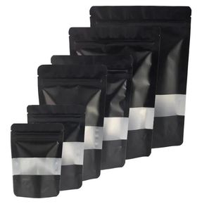 wholesale Le paquet de tirette de soudure à chaud met en sac le noir mat d'encoche de larme de Mylar de papier d'aluminium tiennent le sac avec la fenêtre