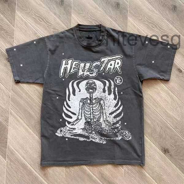 Gros Hellstar Designer Court Hommes Plus Tees T-shirt Rappeur Wash Gris Heavy Craft Unisexe Manches Haut Haute Mode Rétro T-shirt Femme 16mrr W31J