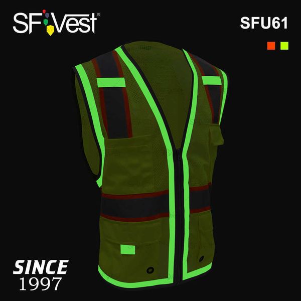 Gilet réfléchissant en gros hi vis gilet de sécurité zip personnalisé sans manches marché américain avertissement gilet réfléchissant de sécurité