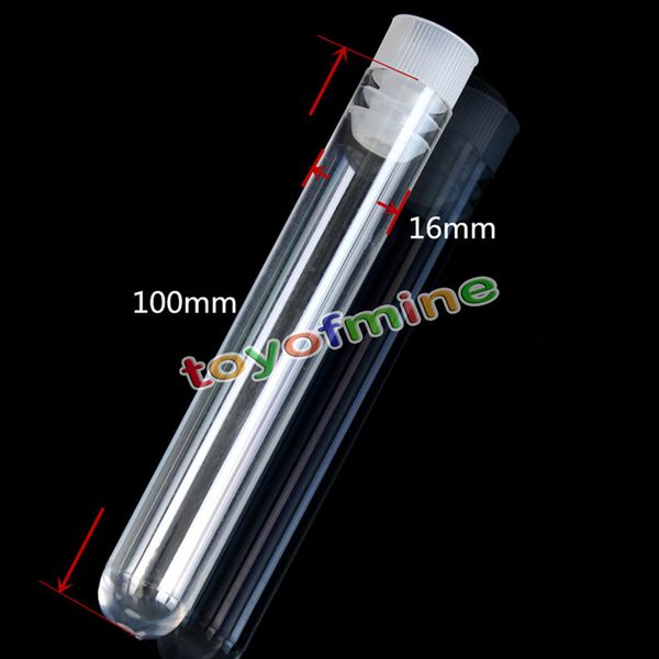 Vente en gros - Tubes à essai en plastique transparent jetables en forme de U de haute dureté 10 pièces 100 mm x 16 mm Bouchons poussoirs Bouchon de couleur aléatoire Fournitures d'enseignement de laboratoire