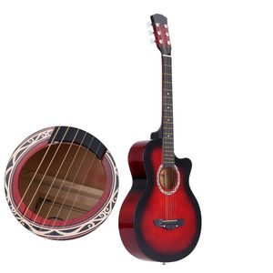 Free shipping! wholesale High Quality 38" Guitar 38" Acoustic Folk Guitar Durbale 6-String Basswood Guitar Red for Option 0622