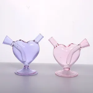 En gros de haute qualité 65mm en forme de coeur rose personnalisable DAB Rig verre eau narguilé tuyau verre Bong