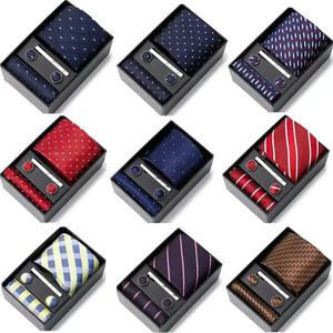 Groothandel van hoge kwaliteit 7,5 cm Jacquard tie zakdoek manchetknoopset stropdas doos bruiloft accessoires fit formeel feest 240522