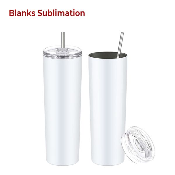 Logo personnalisé de haute qualité en gros 20 oz en acier inoxydable blanc sublimation tasses droites tasses avec paille en plastique en vrac 920