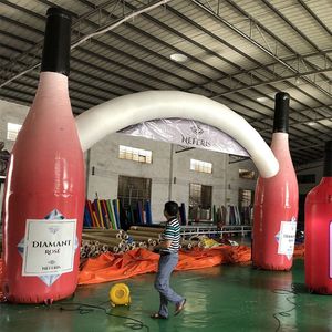 wholesale 10 mW (33 pies) con soplador Pórtico de arco de botella de vino / cerveza / champán inflable para publicidad comercial personalizado con luz LED para eventos festivos