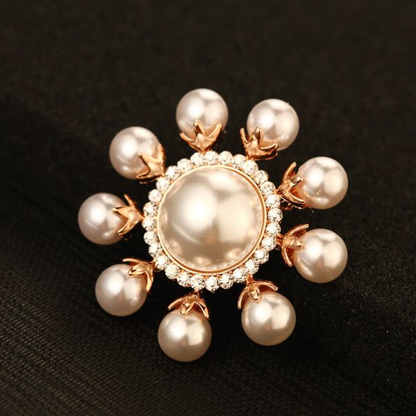 Gros-haute qualité or rose imitation perles broche pour femmes écharpe épingles strass bling bling bijoux accessoires BV00024